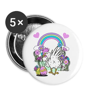 Oeufs de Pâques Poule Poules Enfants Enfant de Pâques - Lot de 5 petits badges (25 mm) - blanc - Devant