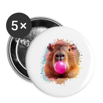 Capybara, graffiti, illustration, chewing-gum - Lot de 5 petits badges (25 mm) - blanc - Devant