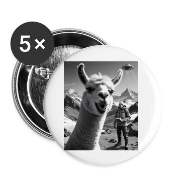 Lama macht ein Selfie in den Bergen mit Alien Ufo - Buttons klein 25 mm (5er Pack) - Weiß - Vorne