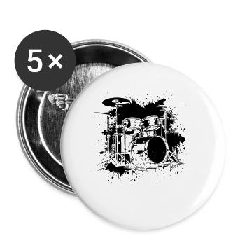Dessin du kit de batterie - Lot de 5 petits badges (25 mm) - blanc - Devant