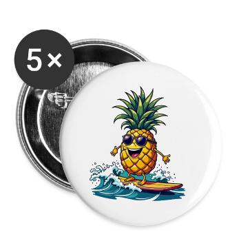 Ananas Surfer Surf Feel L’été - Lot de 5 petits badges (25 mm) - blanc - Devant