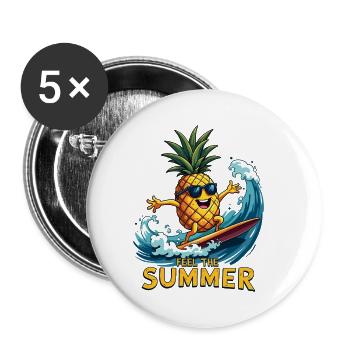 Ananas Surfer Surf Feel L’été - Lot de 5 petits badges (25 mm) - blanc - Devant