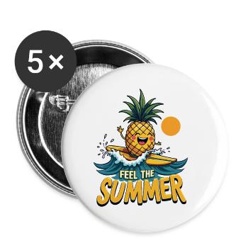 Ananas Surfer Surf Feel L’été - Lot de 5 petits badges (25 mm) - blanc - Devant