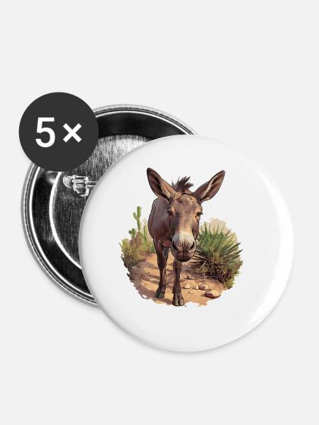 Donkey Esel - Buttons klein 25 mm (5er Pack) - Weiß