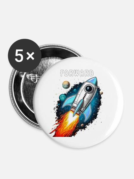 RAKETE MARS FORWARD - Buttons klein 25 mm (5er Pack) - Weiß