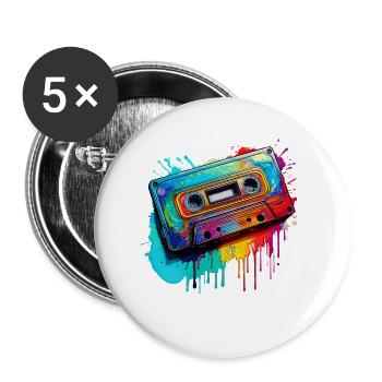 Cassette musicale - Lot de 5 petits badges (25 mm) - blanc - Devant