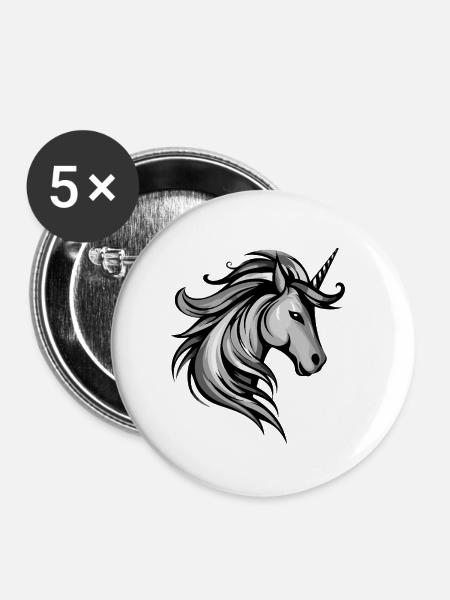 Einhorn Kopf - Buttons klein 25 mm (5er Pack) - Weiß