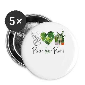 Amoureux des plantes Jardinage Paix Amour - Lot de 5 petits badges (25 mm) - blanc - Devant