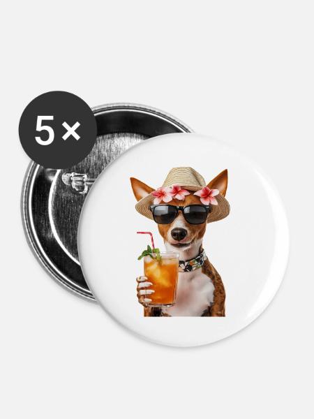 Basenji - Buttons klein 25 mm (5er Pack) - Weiß