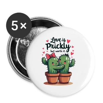 Love is Prickly – Süße Kaktus-Liebe für Paare - Buttons klein 25 mm (5er Pack) - Weiß - Vorne