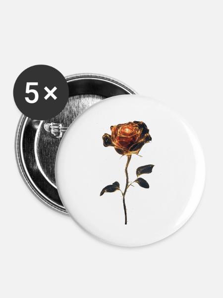Rote Rose - Buttons klein 25 mm (5er Pack) - Weiß