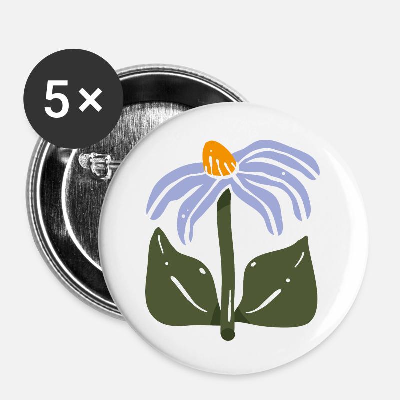 Stylized Wildflower - Buttons small 1''/25 mm (5-pack) - white