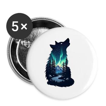 Wolf Night Northern Lights Silhouette - Buttons small 1''/25 mm (5-pack) - white - Front