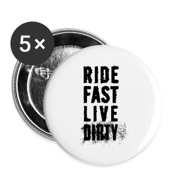 RIDE FAST LIVE DIRTY – MOUNTAINBIKE - MOTOCROSS - Buttons klein 25 mm (5er Pack) - Weiß - Vorne