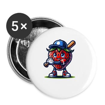 Drôle de joueur de baseball avec motif fraise - Lot de 5 petits badges (25 mm) - blanc - Devant
