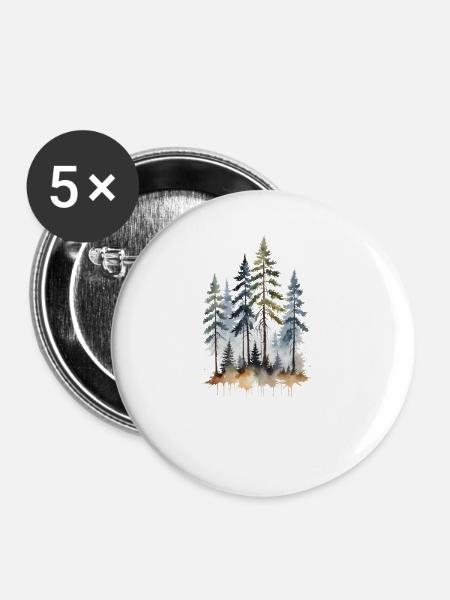 Waldtöne: Aquarell Kiefern - Buttons klein 25 mm (5er Pack) - Weiß