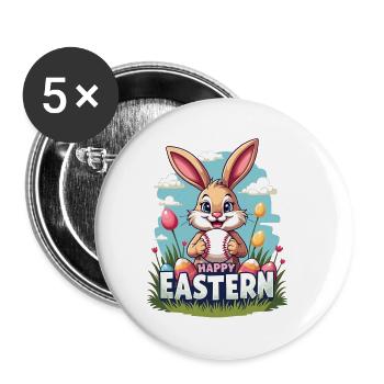 Baseball Happy Eastern Osterhase Sport - Buttons klein 25 mm (5er Pack) - Weiß - Vorne