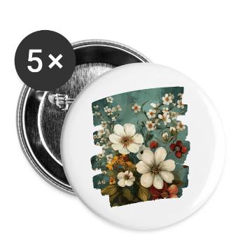 Frühling Frühlingsanfang Blume Blumen - Buttons klein 25 mm (5er Pack) - Weiß - Vorne