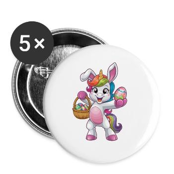 Licorne colorée avec des œufs de Pâques dans le panier - Lot de 5 petits badges (25 mm) - blanc - Devant