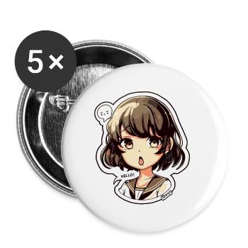 Jolie fille de dessin animé - Bonjour ! Ballon - Lot de 5 petits badges (25 mm) - blanc - Devant