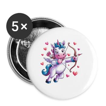 Mignon licorne Cupidon avec des ailes et - Lot de 5 petits badges (25 mm) - blanc - Devant