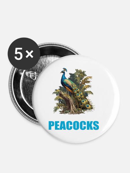 Pfaue Pfau - Buttons klein 25 mm (5er Pack) - Weiß