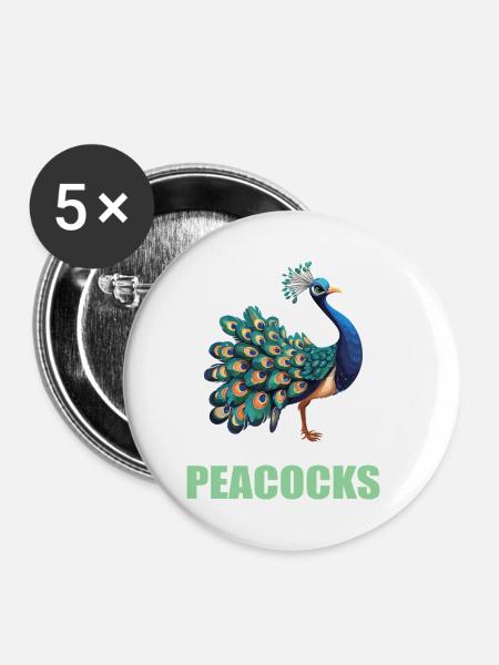 Pfaue Pfau - Buttons klein 25 mm (5er Pack) - Weiß