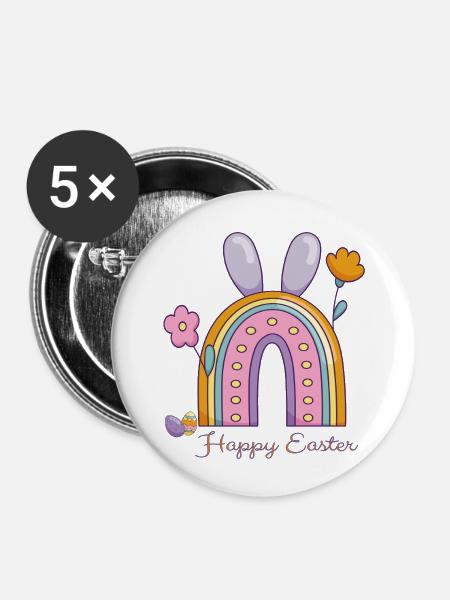 Happy Easter Regenbogen - Buttons klein 25 mm (5er Pack) - Weiß