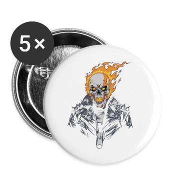 CRÂNE DE FEU - Lot de 5 petits badges (25 mm) - blanc - Devant