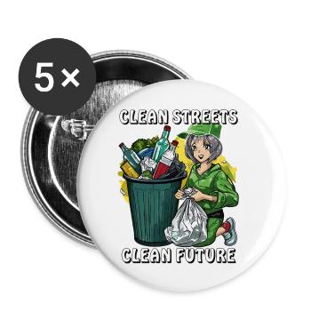RUES PROPRES, FUTURE POUBELLE PROPRE AVENIR - Lot de 5 petits badges (25 mm) - blanc - Devant