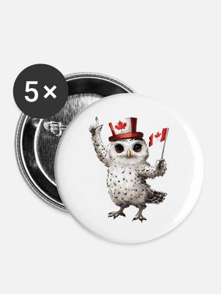 Schneeeule - Buttons klein 25 mm (5er Pack) - Weiß