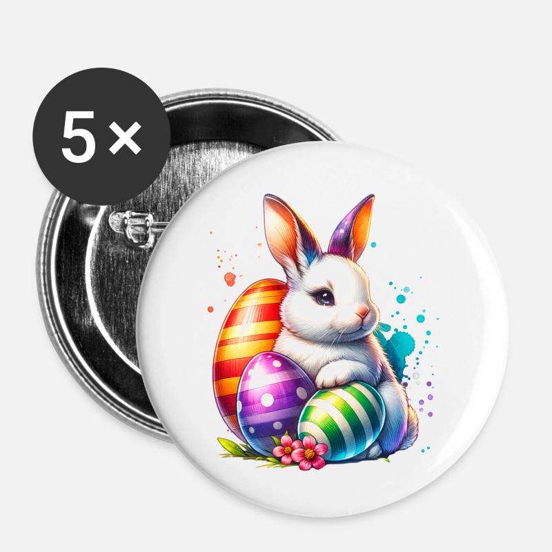 Oeufs de lapin Pâques - Lot de 5 petits badges (25 mm) - blanc