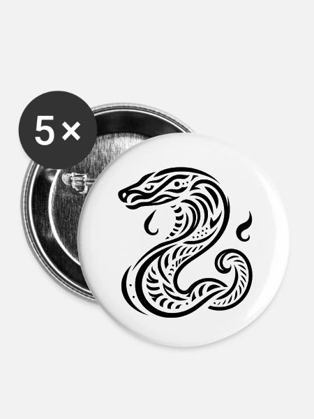 Stammes-Schlange - Buttons klein 25 mm (5er Pack) - Weiß