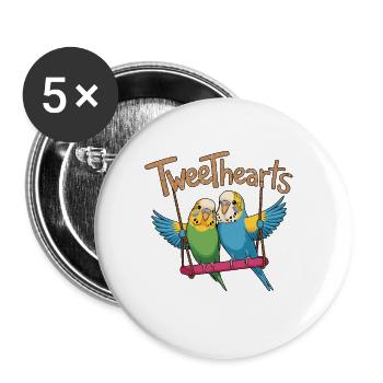 Zwei Wellensittiche Tweethearts Auf Schaukel - Buttons klein 25 mm (5er Pack) - Weiß - Vorne