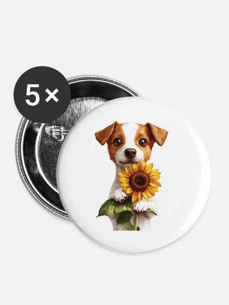 Jack Russell Terrier - Buttons klein 25 mm (5er Pack) - Weiß