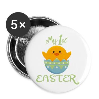 Joyeuses Pâques Premier poussin de Pâques - Lot de 5 petits badges (25 mm) - blanc - Devant
