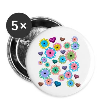 Frühlingsanfang Frühling Blumen Blume Herz Herzen - Buttons klein 25 mm (5er Pack) - Weiß - Vorne