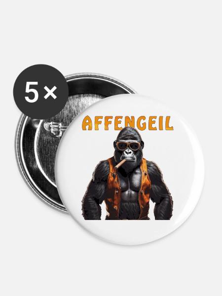 AFFE GORILLA AFFENGEIL - Buttons klein 25 mm (5er Pack) - Weiß