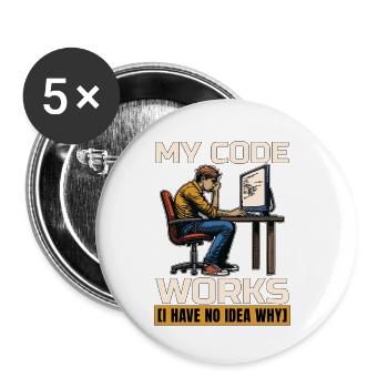 Coder My Code Works I Have No Idea Web Developer - Buttons klein 25 mm (5er Pack) - Weiß - Vorne