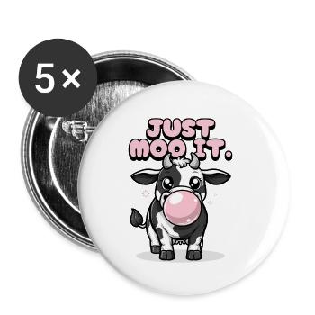 Just Moo It - Drôle de vache avec chewing-gum - Lot de 5 petits badges (25 mm) - blanc - Devant