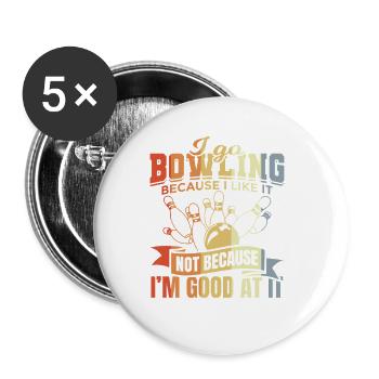 Blague sur le bowling - Lot de 5 petits badges (25 mm) - blanc - Devant