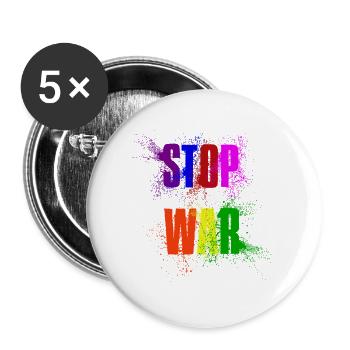 STOP WAR – NO WAR - PEACE in Regenbogenfarben - Buttons klein 25 mm (5er Pack) - Weiß - Vorne