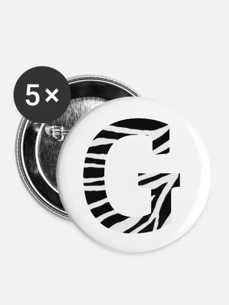 Buchstabe g Zebra - Buttons klein 25 mm (5er Pack) - Weiß