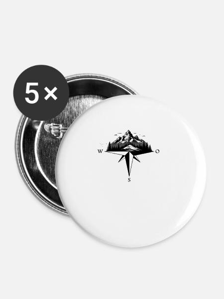 Bergkompass Abenteuer - Buttons klein 25 mm (5er Pack) - Weiß