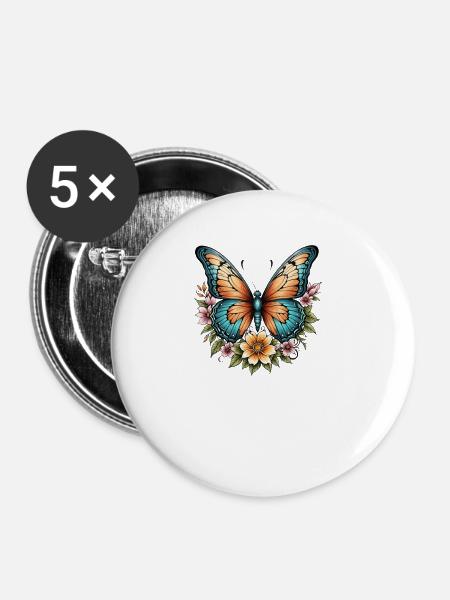 Schmetterling Blüte Harmonie - Buttons klein 25 mm (5er Pack) - Weiß