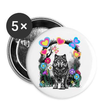 Retro Wolf Wölfe Märchen Märchenfigur Vintage - Buttons klein 25 mm (5er Pack) - Weiß - Vorne