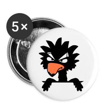 Rabe Vogel guckt böse cool lustig Comic Humor Spaß - Buttons klein 25 mm (5er Pack) - Weiß - Vorne