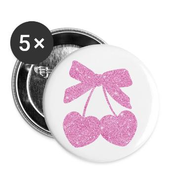 Cerises cœur rose - Lot de 5 petits badges (25 mm) - blanc - Devant