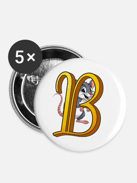 BUCHSTABE B - Buttons klein 25 mm (5er Pack) - Weiß