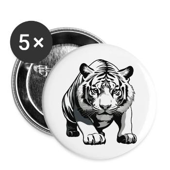 Tiger - Animal Design - Buttons small 1''/25 mm (5-pack) - white - Front